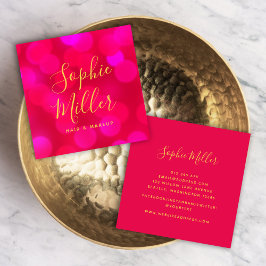 Moderne trendige Kalligrafie Pink Bokeh Lights Quadratische Visitenkarte