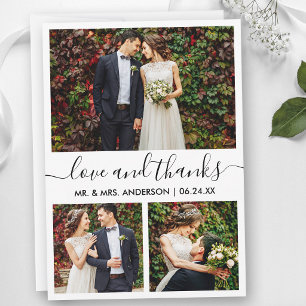Moderne trendige Kalligrafie-Schrift Hochzeit 3 Fo Dankeskarte