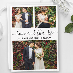 Moderne trendige Kalligrafie-Schrift Hochzeit 3 Fo Dankeskarte