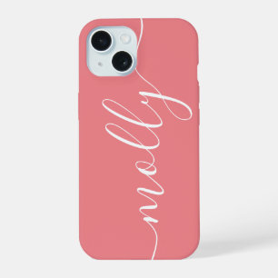 Moderne trendige korallenrosa Kalligrafie-Name iPhone 15 Hülle