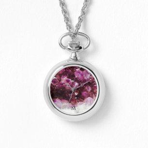 Moderne trendige, lila Amethystie mit Monogramm Armbanduhr