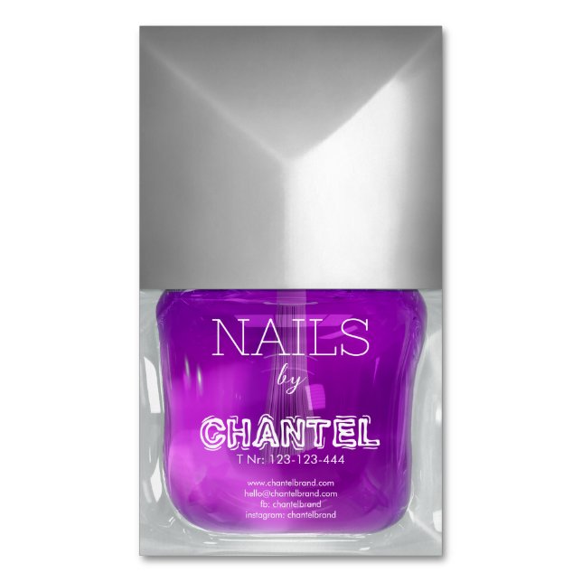 Moderne, trendige lila Nagellack-Eleganz Magnetische Visitenkarte (Vorderseite Vertikal)