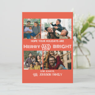 Moderne trendige Merry and Bright Familienfoto Feiertagskarte