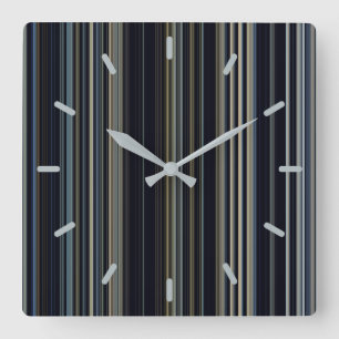 Moderne trendige Navy- und Gold Multicolor Streife Quadratische Wanduhr