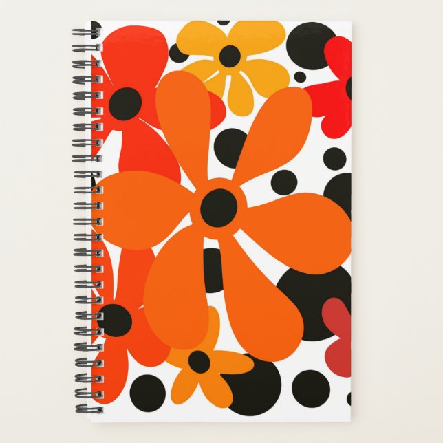 Moderne, trendige, orange und gelbe Blumen Planer (Vorderseite)
