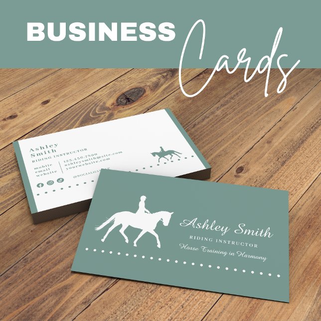 Moderne, trendige Pferdetrainer-Visitenkarte Visitenkarte (Modern Trendy Horse Trainer Business Card modern green)