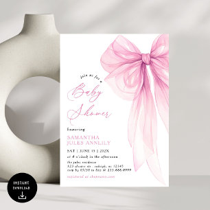 Moderne, trendige Pink Bow Baby Dusche Einladung