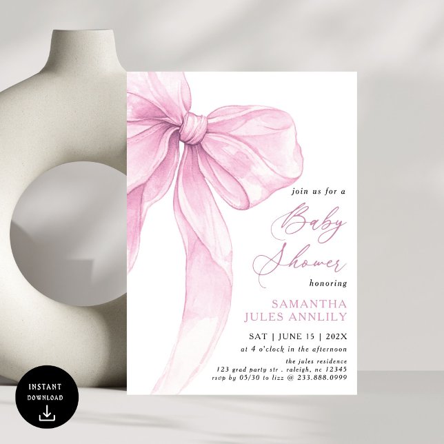 Moderne, trendige Pink Bow Baby Dusche Einladung (Von Creator hochgeladen)