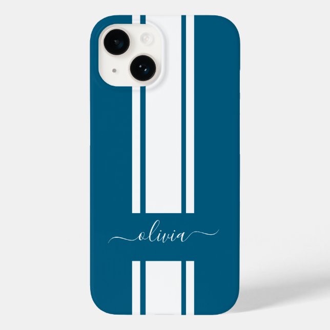 Moderne trendige Rennstreifen mit Monogramm Case-Mate iPhone Hülle (Rückseite)