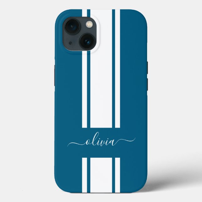 Moderne trendige Rennstreifen mit Monogramm Case-Mate iPhone Hülle (Rückseite)