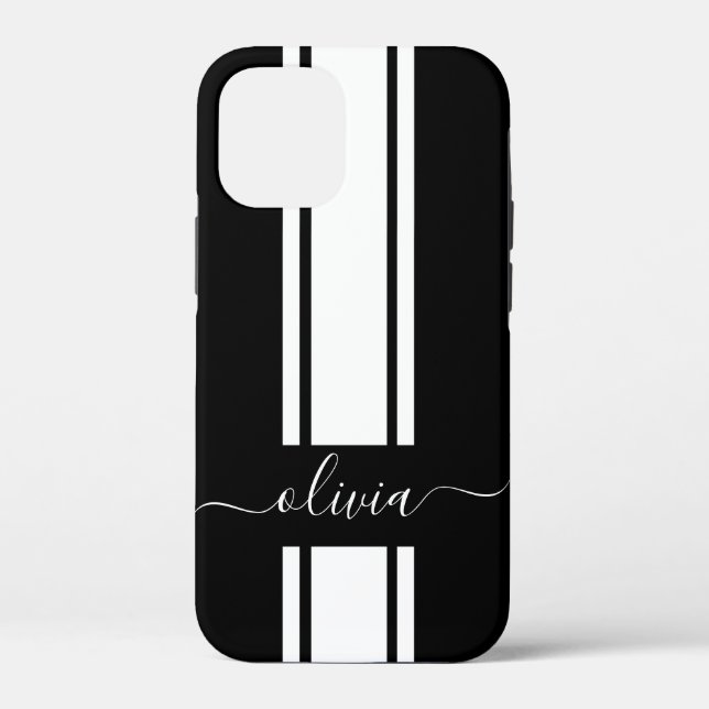 Moderne trendige Rennstreifen mit Monogramm Case-Mate iPhone Hülle (Rückseite)