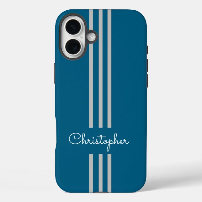 Moderne trendige Rennstreifen mit Monogramm Case-Mate iPhone Hülle (Rückseite)