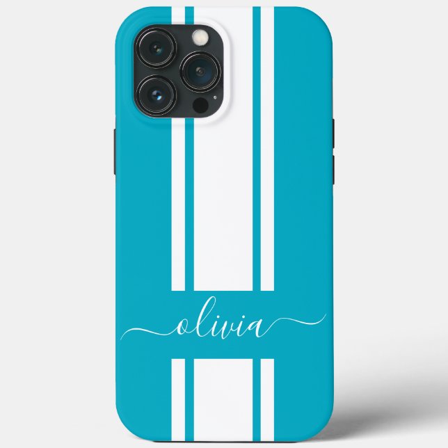 Moderne trendige Rennstreifen mit Monogramm Case-Mate iPhone Hülle (Rückseite)