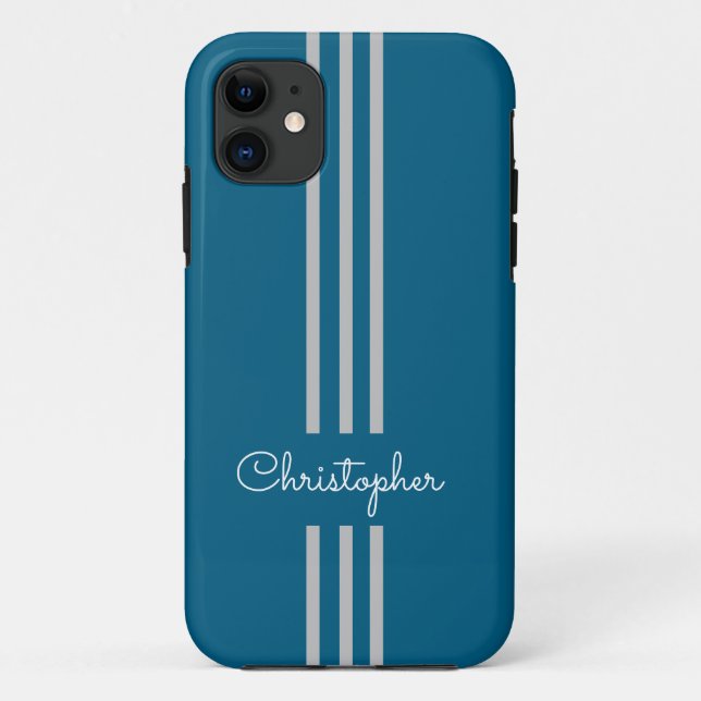 Moderne trendige Rennstreifen mit Monogramm Case-Mate iPhone Hülle (Rückseite)