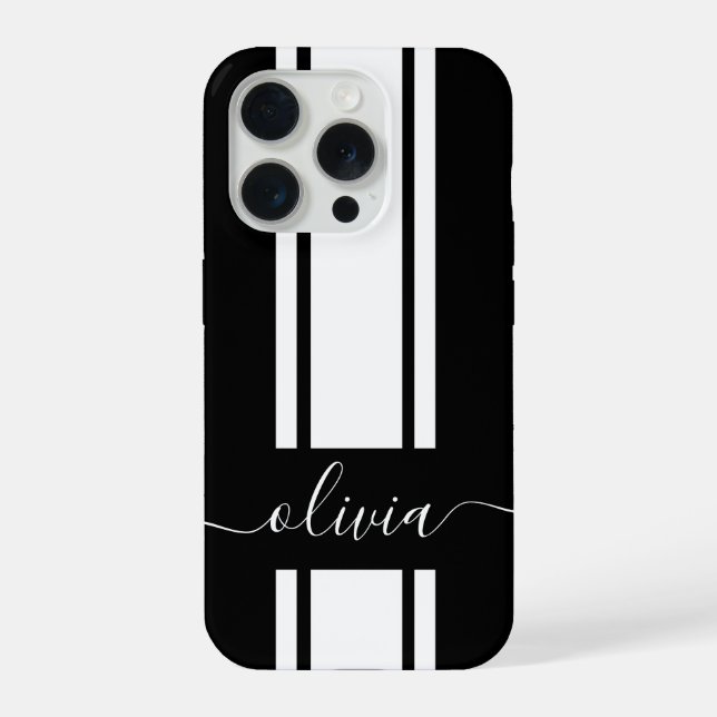 Moderne trendige Rennstreifen mit Monogramm iPhone Hülle (Rückseite)