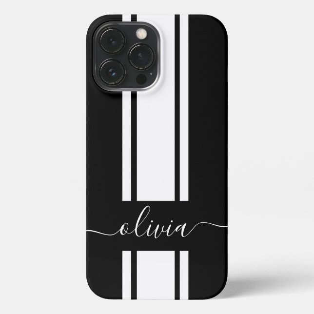 Moderne trendige Rennstreifen mit Monogramm iPhone Hülle (Rückseite)