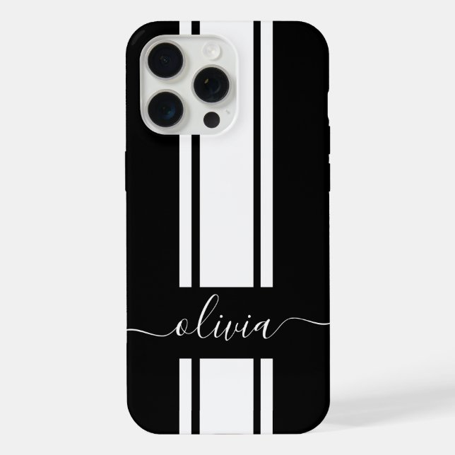 Moderne trendige Rennstreifen mit Monogramm iPhone Hülle (Rückseite)