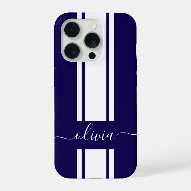 Moderne trendige Rennstreifen mit Monogramm iPhone Hülle (Rückseite)