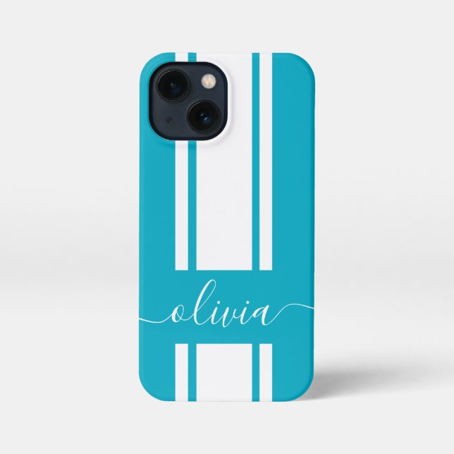Moderne trendige Rennstreifen mit Monogramm iPhone Hülle (Rückseite)