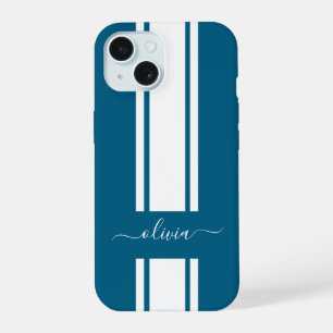 Moderne trendige Rennstreifen monogrammiert iPhone 15 Hülle
