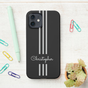 Moderne trendige Rennstreifen monogrammiert  iPhone 12 Hülle