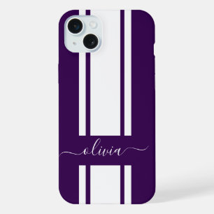 Moderne trendige Rennstreifen monogrammiert  iPhone 15 Plus Hülle