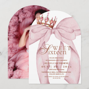 Moderne trendige rosa Schleife Sweet 16 Geburtstag Einladung