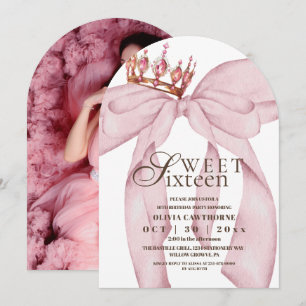 Moderne trendige rosa Schleife Sweet 16 Geburtstag Einladung