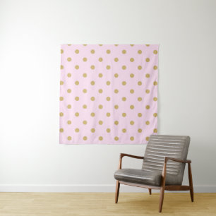 Moderne trendige rosa und goldene Polka-Punkte Kul Wandteppich