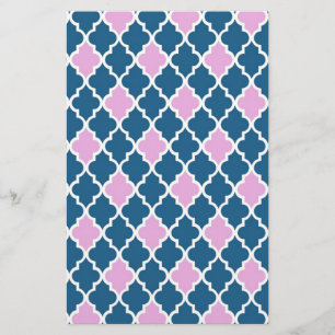 moderne, trendige rosa und marineblaue Vierblatt-M Briefpapier