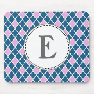 moderne, trendige rosa und navy-vierblatt-monogram mousepad