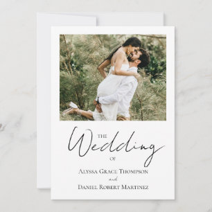 Moderne, trendige Schwarz-weiße Foto Hochzeit Einladung