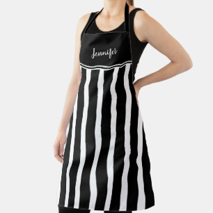 Moderne trendige schwarze weiße Streifen Monogramm Schürze