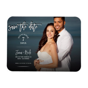 Moderne trendige Skriptfoto Save-the-Date-Hochzeit Magnet