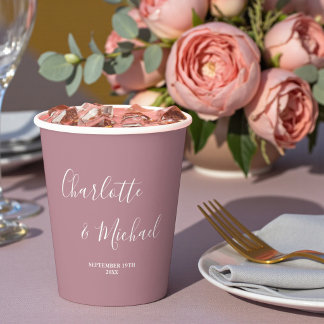 Moderne Trendige Staubige Rosen Schrift Hochzeit Pappbecher