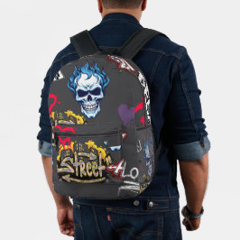 Moderne trendige Straßenart Spooky goth dunkelgrau Bedruckter Rucksack