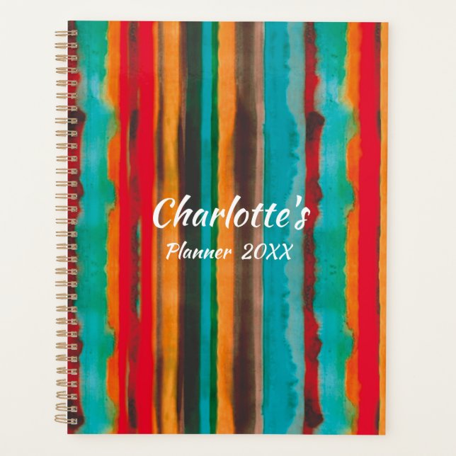 Moderne, trendige Streifen Personalisiert Planer (Vorderseite)