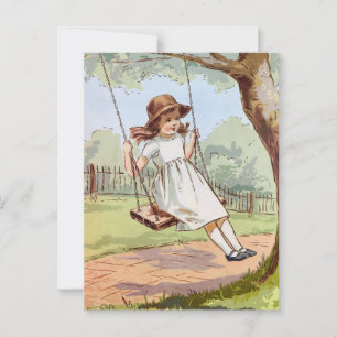 Moderne, trendige Vintage Happy Child Girl on Swin Postkarte