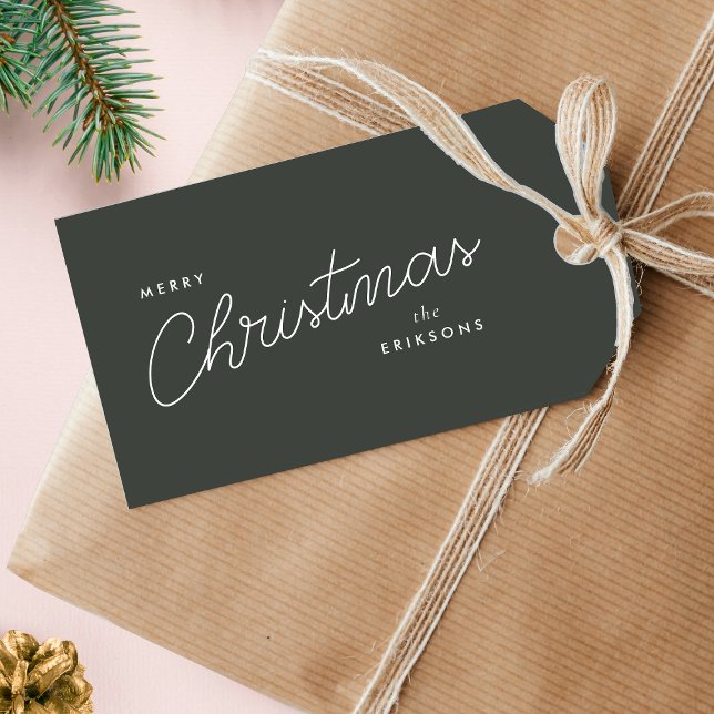 Moderne, trendige Weihnachten | Forest Green Dunke Geschenkanhänger (Contemporary gift tags designed for chic, simple, and modern Christmas packaging)