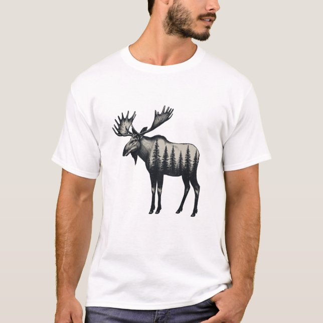 Moderne trendige Winterwald-Elch  T-Shirt (Vorderseite)
