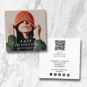 Moderne Trendsetter Full Foto QR Code Social Media Quadratische Visitenkarte