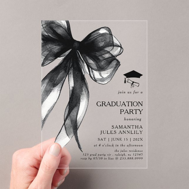 Moderne Trendy Black Bow Graduation Party Acryleinladungen (Insitu (Handheld))
