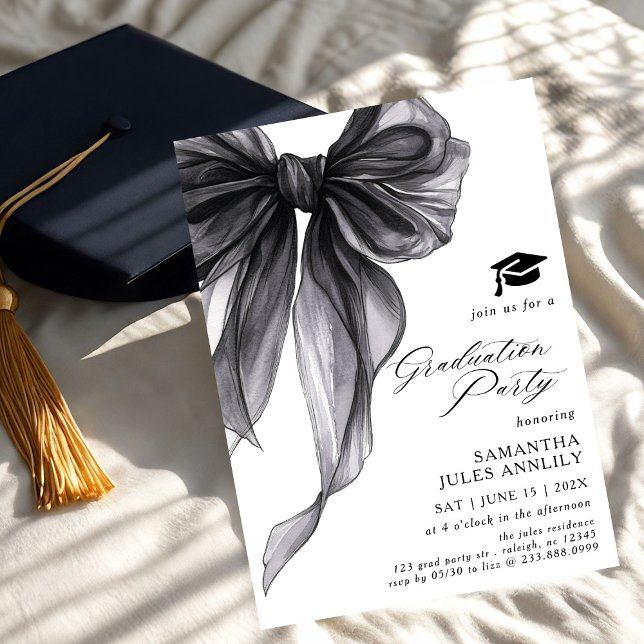 Moderne Trendy Black Bow Graduation Party Einladung (Von Creator hochgeladen)