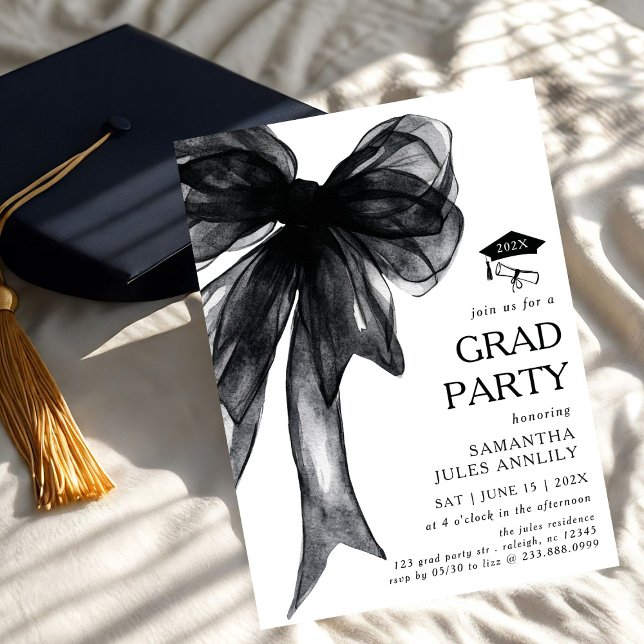 Moderne Trendy Black Bow Graduation Party Einladung (Von Creator hochgeladen)