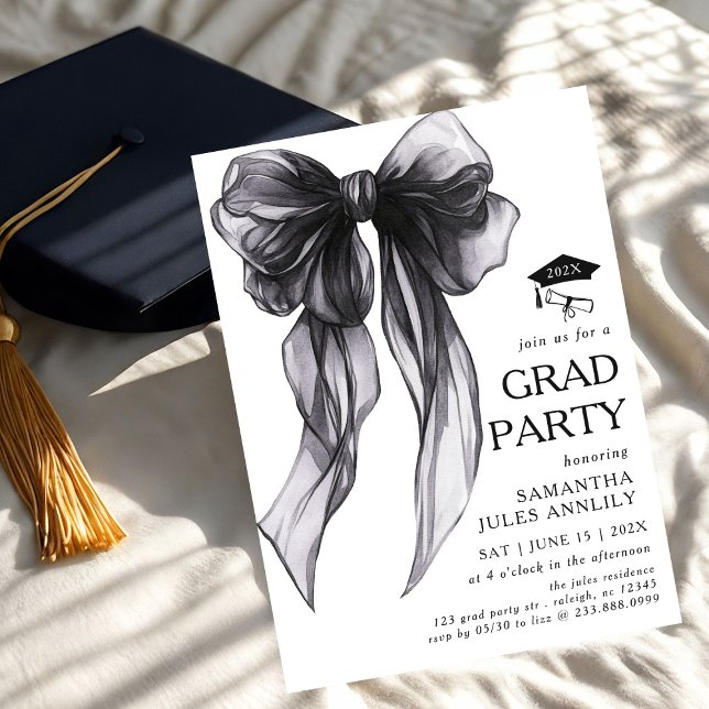 Moderne Trendy Black Bow Graduation Party Einladung (Von Creator hochgeladen)
