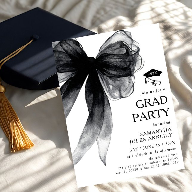 Moderne Trendy Black Bow Graduation Party Einladung (Von Creator hochgeladen)