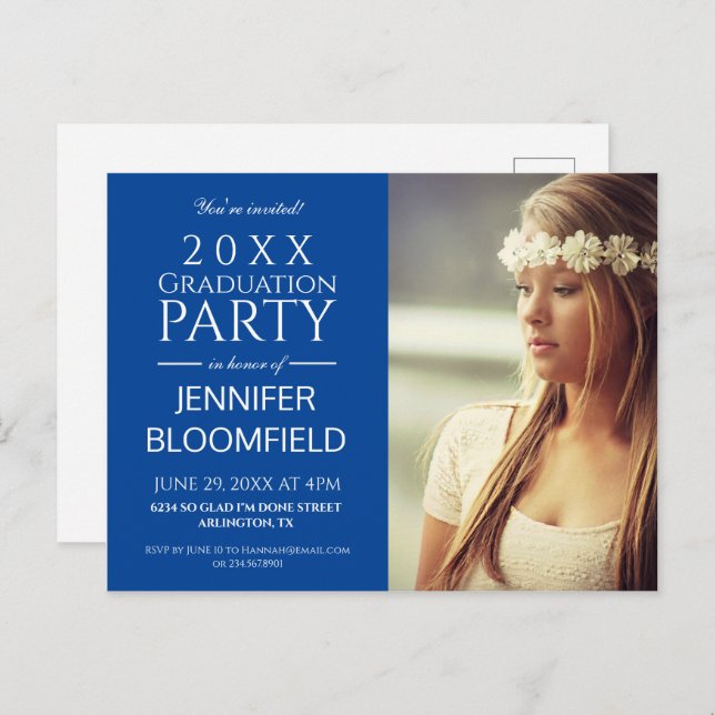 MODERNE TRENDY BLAUE 2025 GRADUATION PARTY POSTKARTE (Vorne/Hinten)