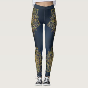 Moderne Trendy Blue Gold Mandala Leggings