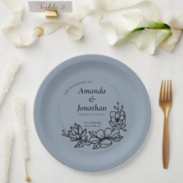 Moderne trendy Blue Leaf Wreath Wedding Pappteller