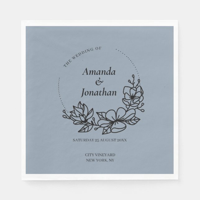 Moderne trendy Blue Leaf Wreath Wedding Serviette (Vorderseite)